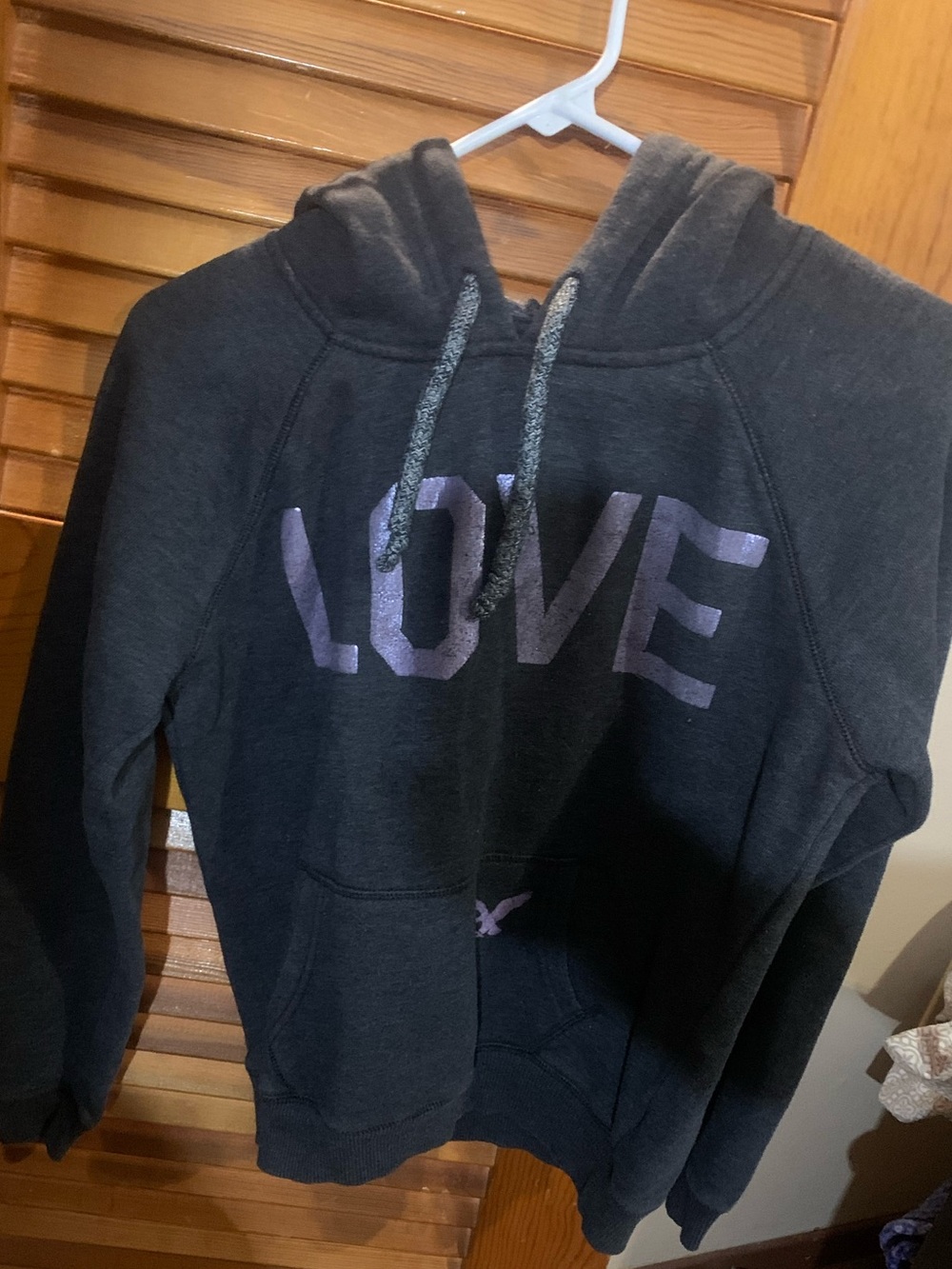 American Eagle Outfitters dark gray Hoodie with Lavender lettering